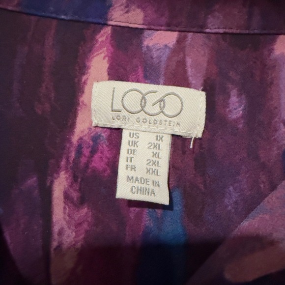 LOGO by Lori Goldstein Woven Button‎ Down Shirt Dress Midi High-Low Hem 1X - Picture 2 of 7